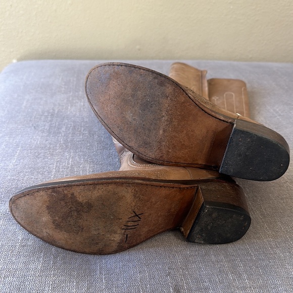 RARE Golden Goose Tan Distressed Side Zip Leather Western Riding Boots Size 36 - Picture 11 of 13